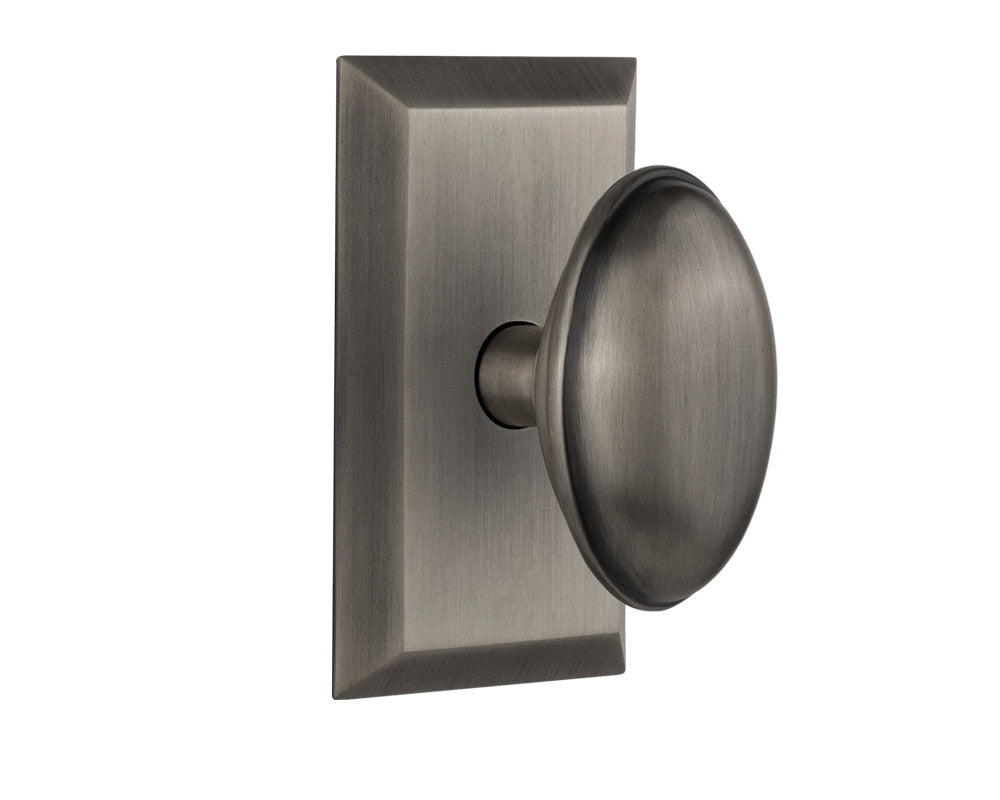 Nostalgic 713415: Studio Backplate w/Homestead Knob Single Dummy Door Set - Antique Pewter
