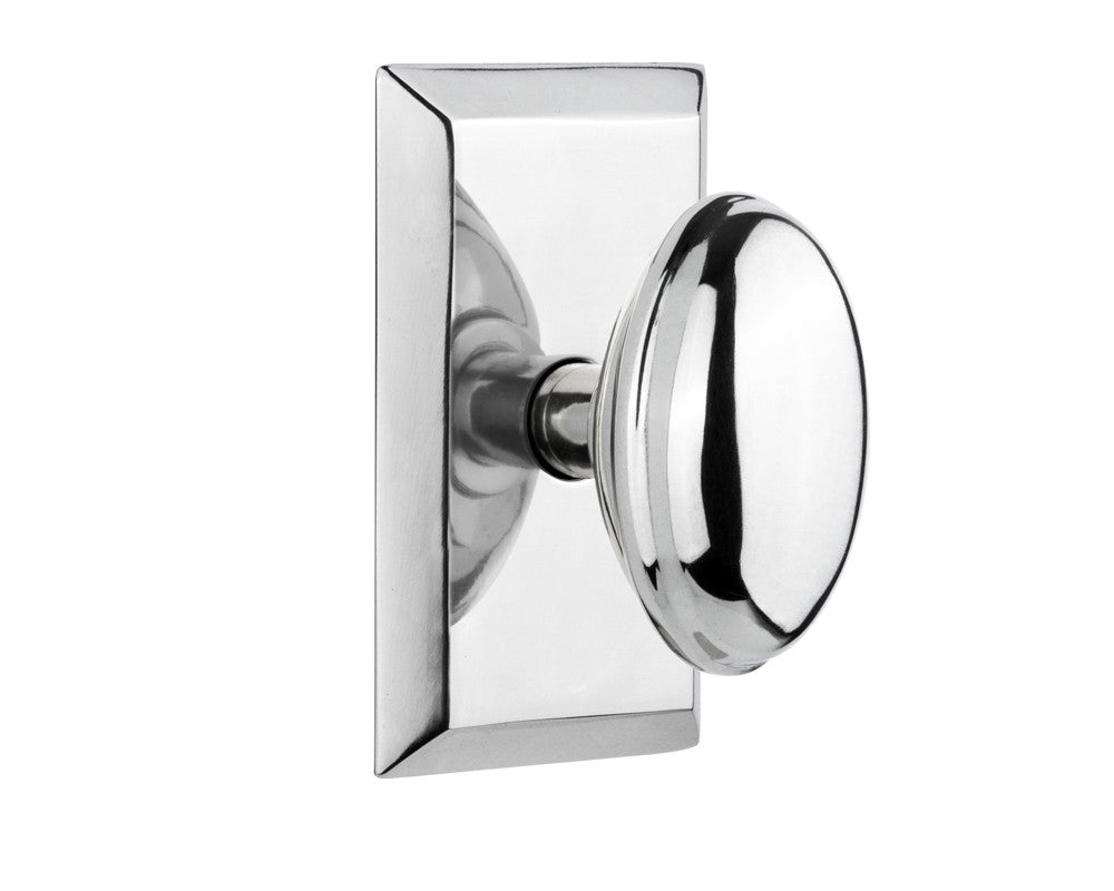 Nostalgic 713416: Studio Backplate w/Homestead Knob Single Dummy Door Set - Bright Chrome
