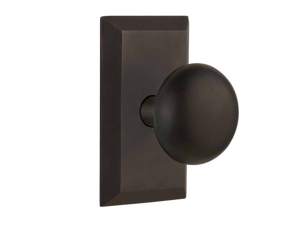Nostalgic 713430: Studio Backplate w/New York Knob Single Dummy Door Set - Oil-Rubbed Bronze