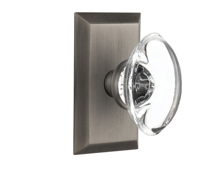 Nostalgic 713435: Studio Backplate w/Oval Clear Glass Crystal Knob Single Dummy Door Set - Antique Pewter