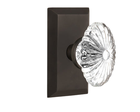 Nostalgic 713444: Studio Backplate w/Oval Fluted Clear Glass Crystal Knob Single Dummy Door Set - Oil-Rubbed Bronze