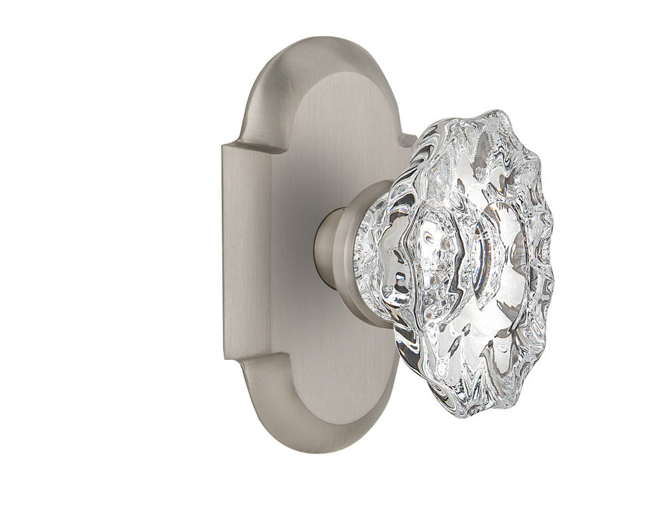 Nostalgic 713627: Cottage Backplate w/Chateau Knob Passage Door Set - Satin Nickel