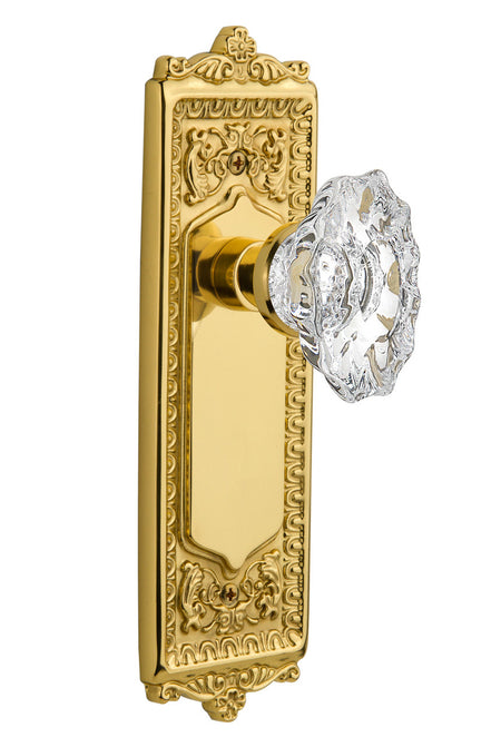 Nostalgic 713631: Egg & Dart Backplate w/Chateau Knob Passage Door Set - Polished Brass