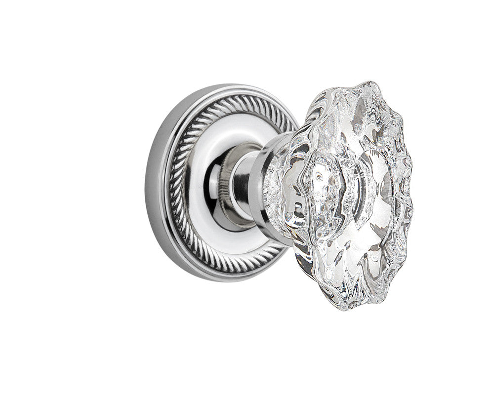 Nostalgic 713649: Rope Rosette w/Chateau Knob Passage Door Set - Bright Chrome