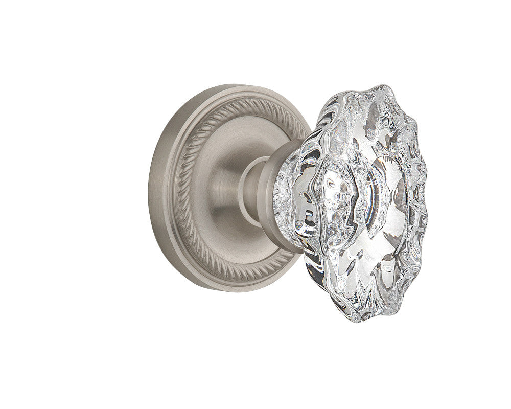 Nostalgic 713652: Rope Rosette w/Chateau Knob Passage Door Set - Satin Nickel