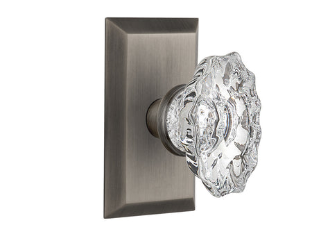 Nostalgic 713655: Studio Backplate w/Chateau Knob Passage Door Set - Antique Pewter