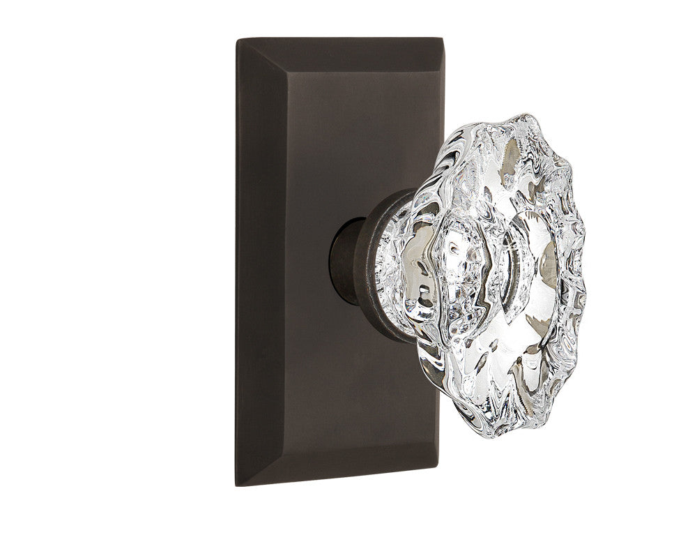 Nostalgic 713657: Studio Backplate w/Chateau Knob Passage Door Set - Oil-Rubbed Bronze