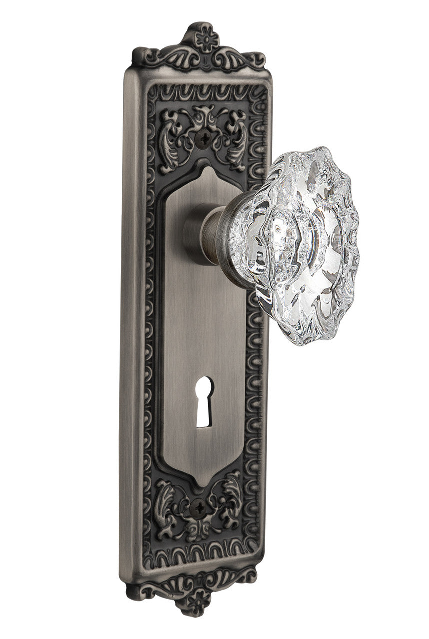Nostalgic 713677: Egg & Dart Backplate w/Chateau Knob Passage Door Set - Antique Pewter