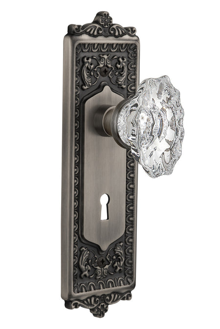 Nostalgic 713677: Egg & Dart Backplate w/Chateau Knob Passage Door Set - Antique Pewter
