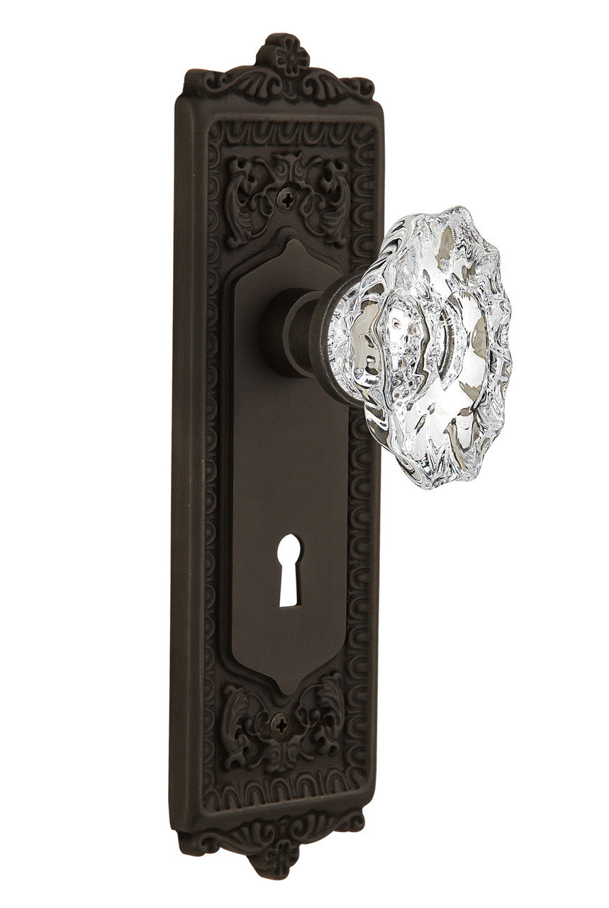 Nostalgic 713678: Egg & Dart Backplate w/Chateau Knob Passage Door Set - Oil-Rubbed Bronze