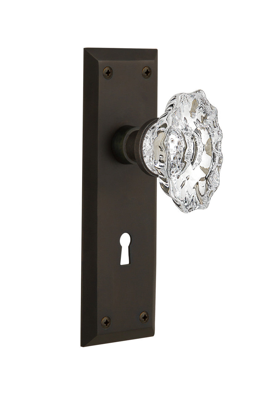 Nostalgic 713691: New York Backplate w/Chateau Knob Passage Door Set - Oil-Rubbed Bronze