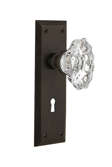 Nostalgic 713691: New York Backplate w/Chateau Knob Passage Door Set - Oil-Rubbed Bronze