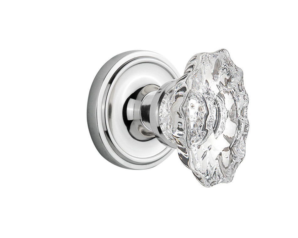 Nostalgic 713716: Classic Rosette w/Chateau Knob Single Dummy Door Set - Bright Chrome