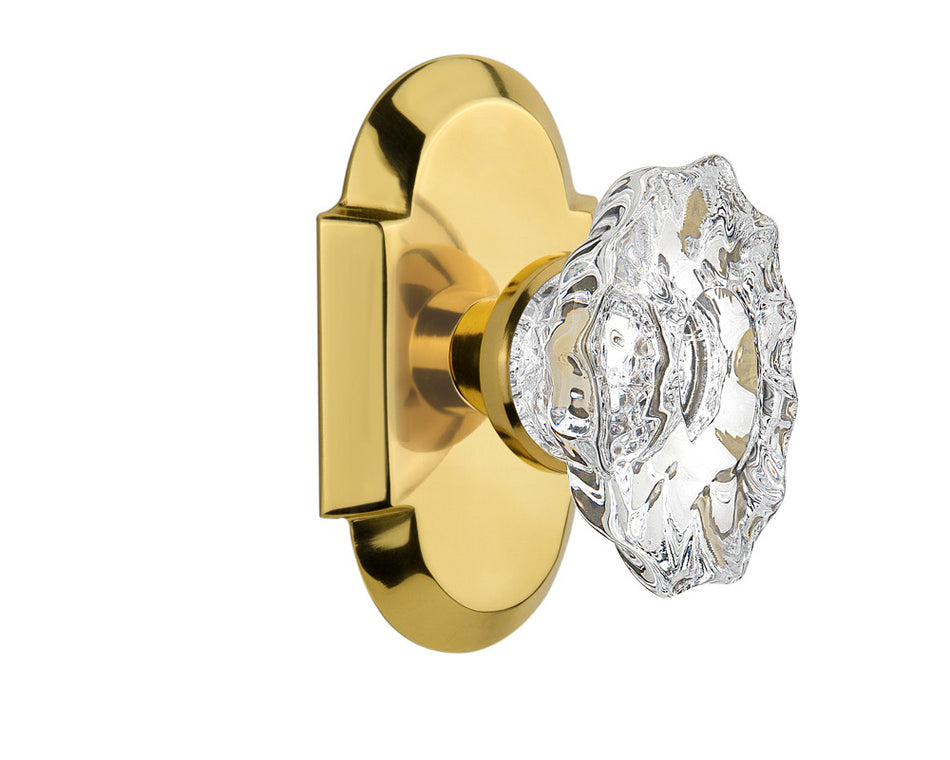 Nostalgic 713725: Cottage Backplate w/Chateau Knob Single Dummy Door Set - Polished Brass