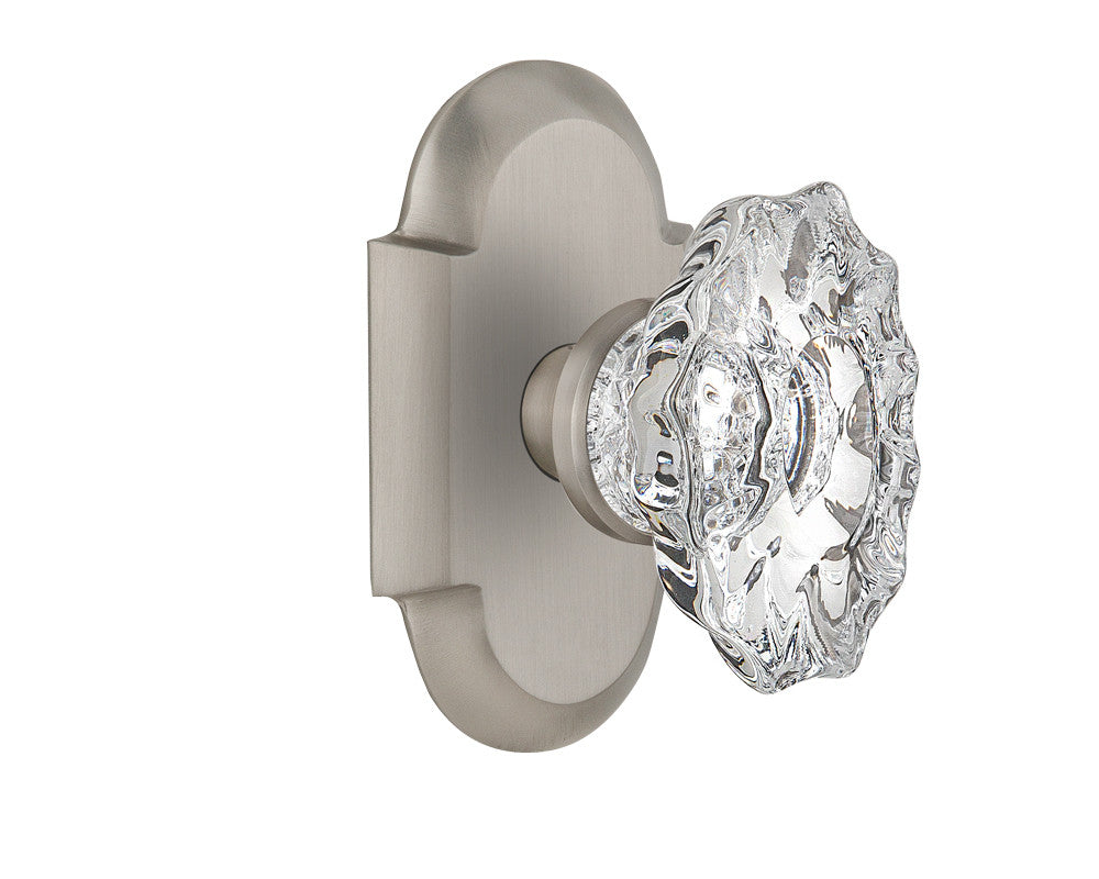 Nostalgic 713726: Cottage Backplate w/Chateau Knob Single Dummy Door Set - Satin Nickel