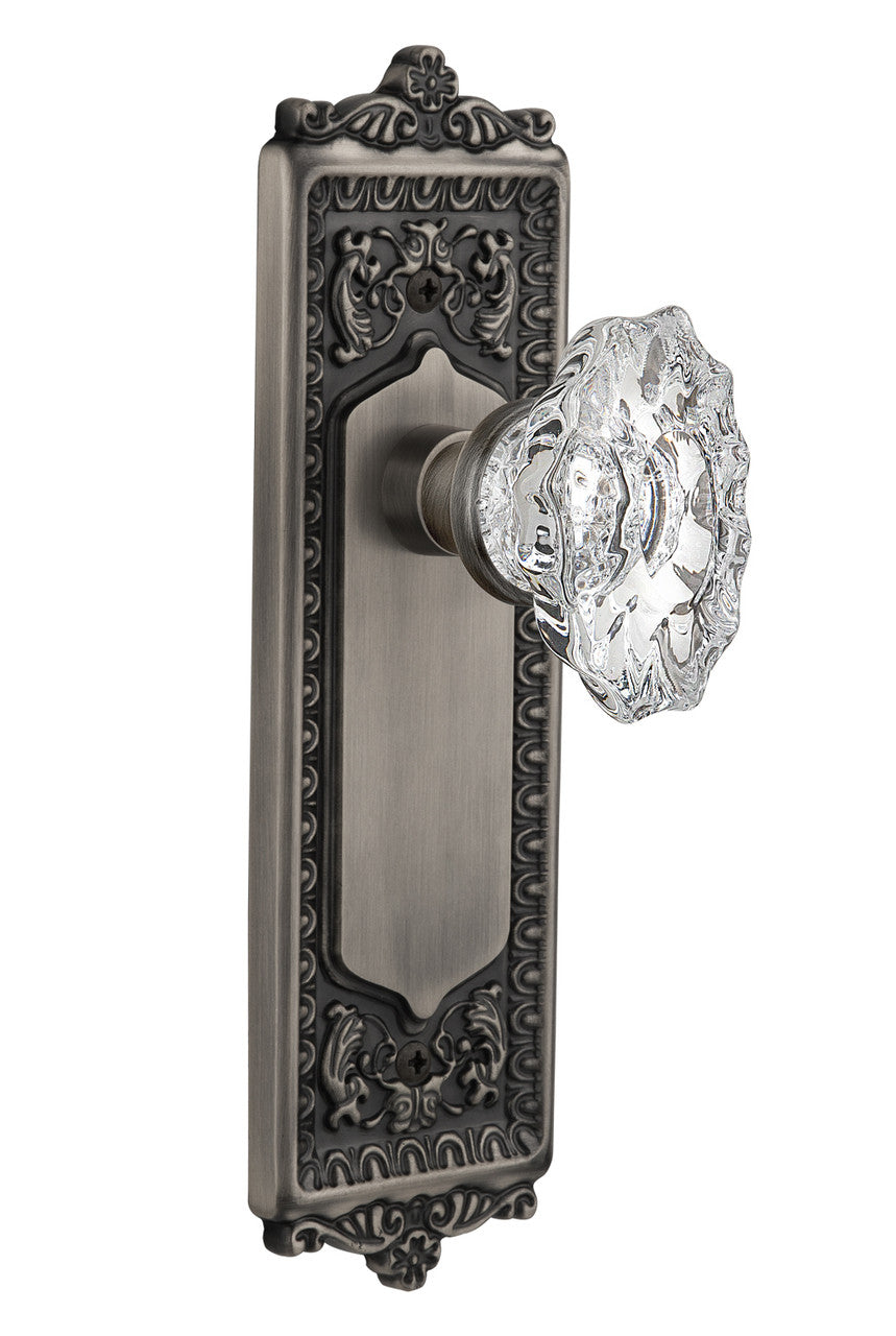 Nostalgic 713728: Egg & Dart Backplate w/Chateau Knob Single Dummy Door Set - Antique Pewter