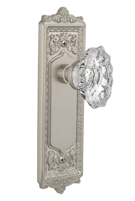 Nostalgic 713731: Egg & Dart Backplate w/Chateau Knob Single Dummy Door Set - Satin Nickel