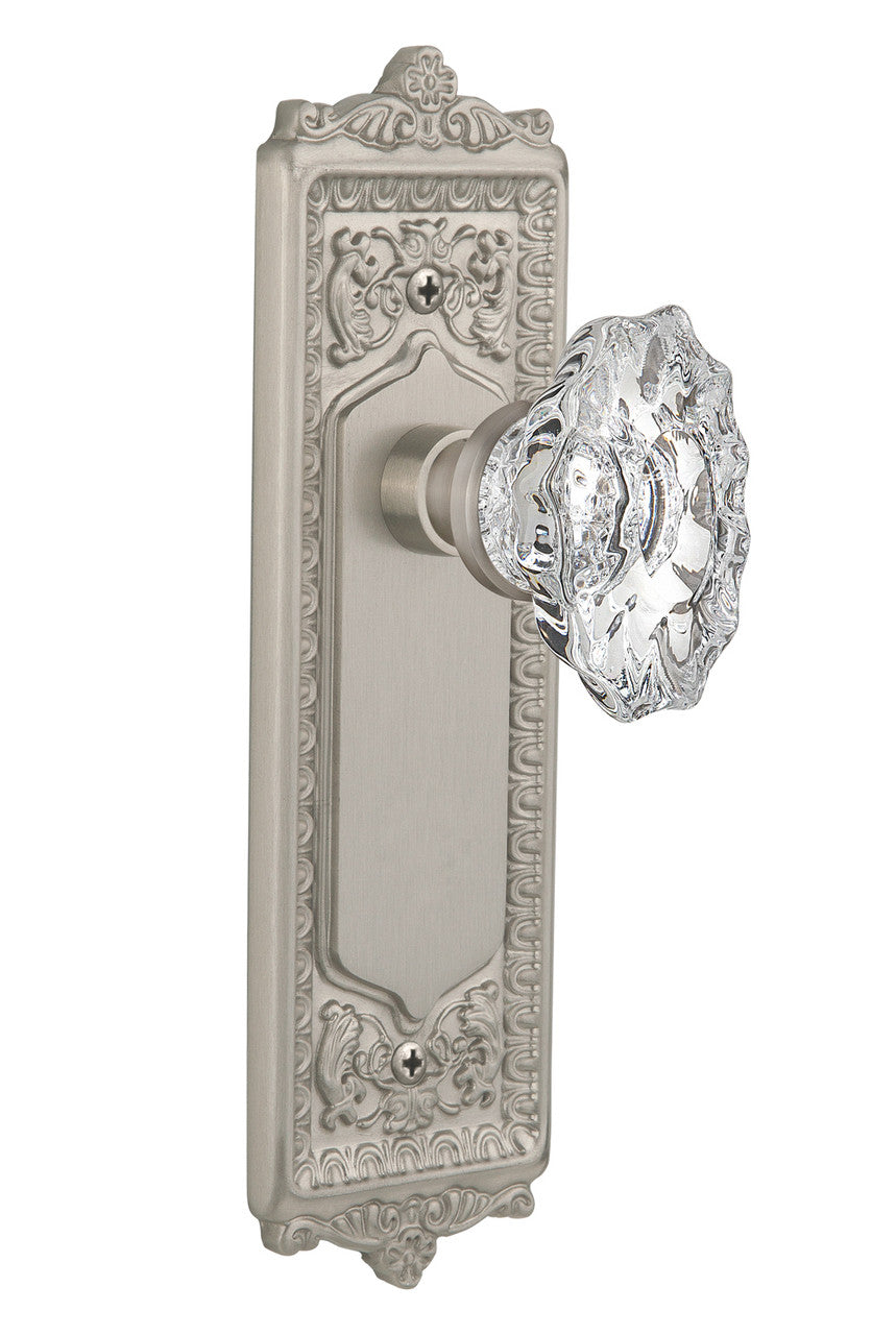 Nostalgic 713731: Egg & Dart Backplate w/Chateau Knob Single Dummy Door Set - Satin Nickel
