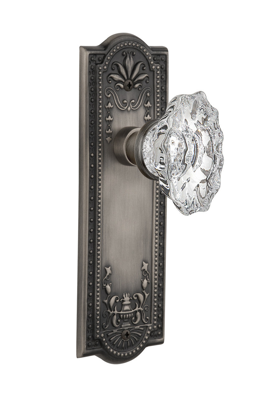 Nostalgic 713734: Meadows Backplate w/Chateau Knob Single Dummy Door Set - Antique Pewter