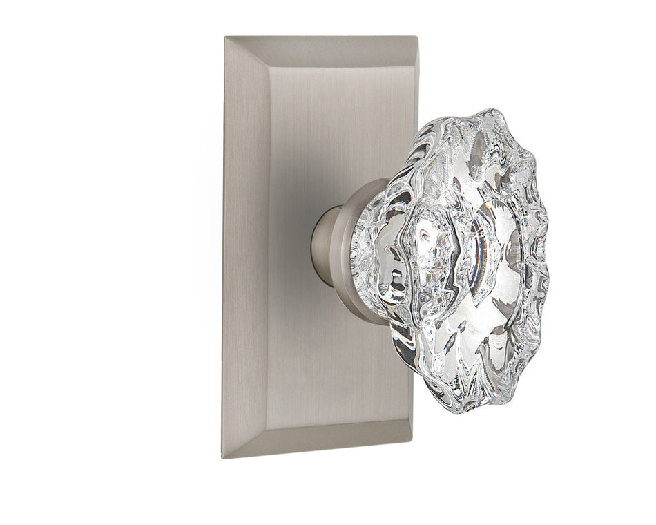 Nostalgic 713758: Studio Backplate w/Chateau Knob Single Dummy Door Set - Satin Nickel