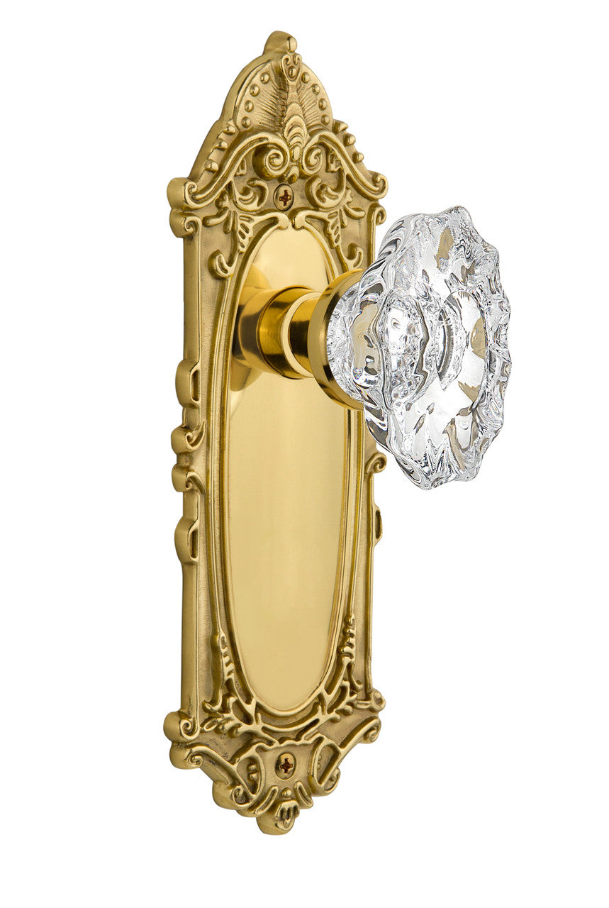 Nostalgic 713762: Victorian Backplate w/Chateau Knob Single Dummy Door Set - Polished Brass