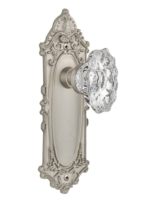 Nostalgic 713763: Victorian Backplate w/Chateau Knob Single Dummy Door Set - Satin Nickel