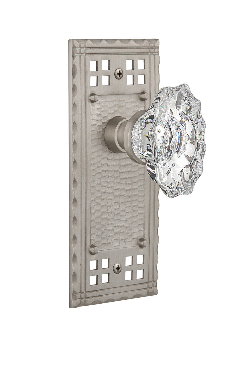 Nostalgic 713772: Craftsman Backplate w/Chateau Knob Single Dummy Door Set - Satin Nickel
