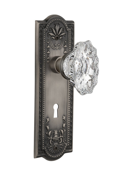 Nostalgic 713782: Meadows Backplate w/Chateau Knob Single Dummy Door Set - Antique Pewter