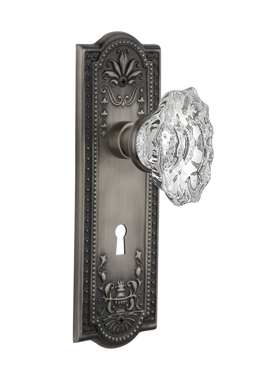 Nostalgic 713782: Meadows Backplate w/Chateau Knob Single Dummy Door Set - Antique Pewter