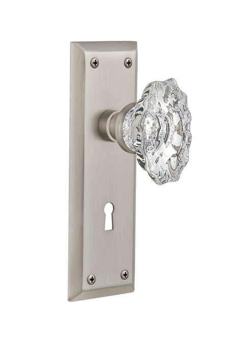 Nostalgic 713792: New York Backplate w/Chateau Knob Single Dummy Door Set - Satin Nickel