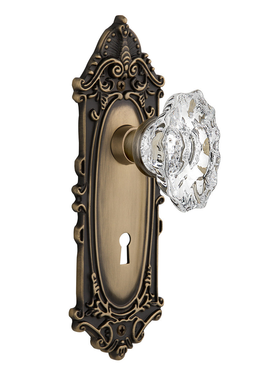 Nostalgic 713799: Victorian Backplate w/Chateau Knob Single Dummy Door Set - Antique Brass