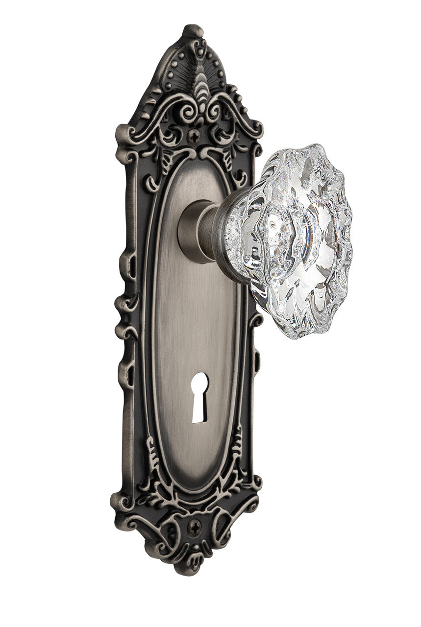 Nostalgic 713800: Victorian Backplate w/Chateau Knob Single Dummy Door Set - Antique Pewter