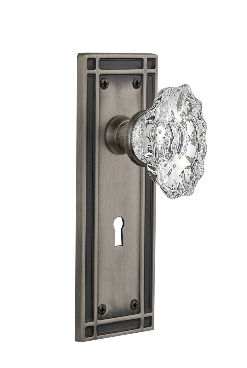 Nostalgic 713806: Mission Backplate w/Chateau Knob Single Dummy Door Set - Antique Pewter