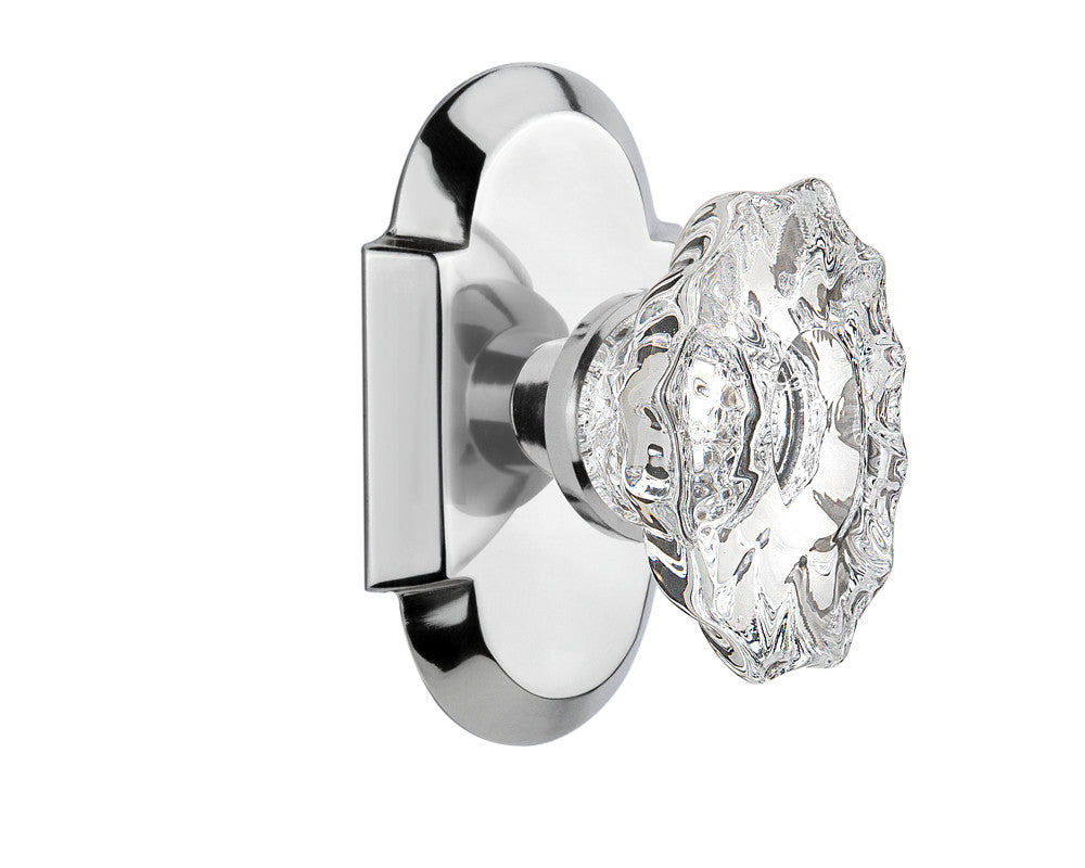 Nostalgic 713921: Cottage Backplate w/Chateau Knob Privacy Door Set - Bright Chrome
