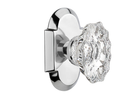 Nostalgic 713921: Cottage Backplate w/Chateau Knob Privacy Door Set - Bright Chrome