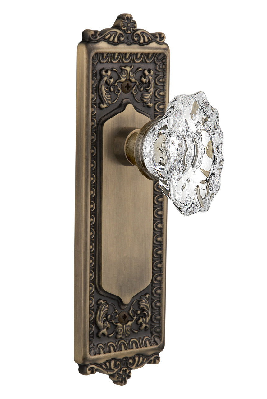 Nostalgic 713925: Egg & Dart Backplate w/Chateau Knob Privacy Door Set - Antique Brass