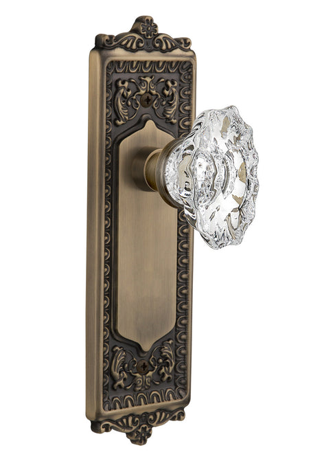 Nostalgic 713925: Egg & Dart Backplate w/Chateau Knob Privacy Door Set - Antique Brass