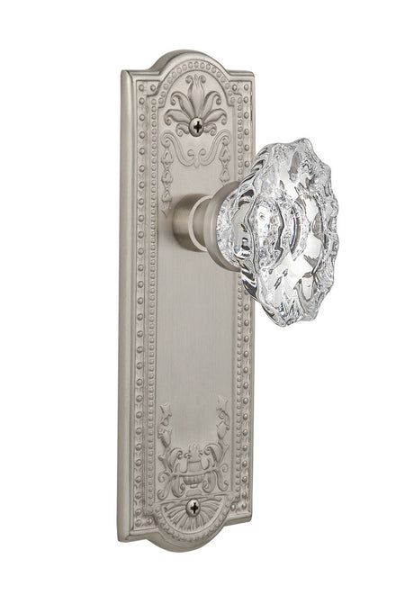 Nostalgic 713935: Meadows Backplate w/Chateau Knob Privacy Door Set - Satin Nickel