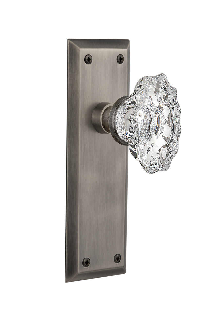 Nostalgic 713938: New York Backplate w/Chateau Knob Privacy Door Set - Antique Pewter