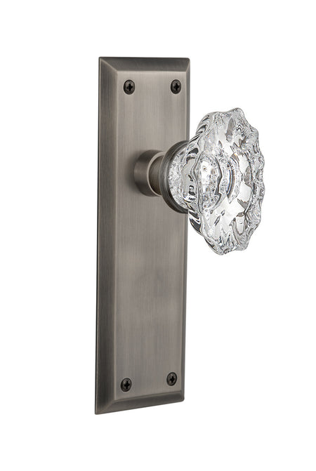 Nostalgic 713938: New York Backplate w/Chateau Knob Privacy Door Set - Antique Pewter