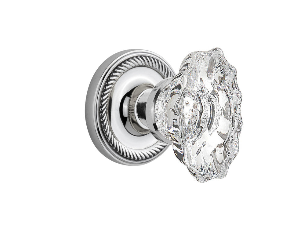 Nostalgic 713946: Rope Rosette w/Chateau Knob Privacy Door Set - Bright Chrome