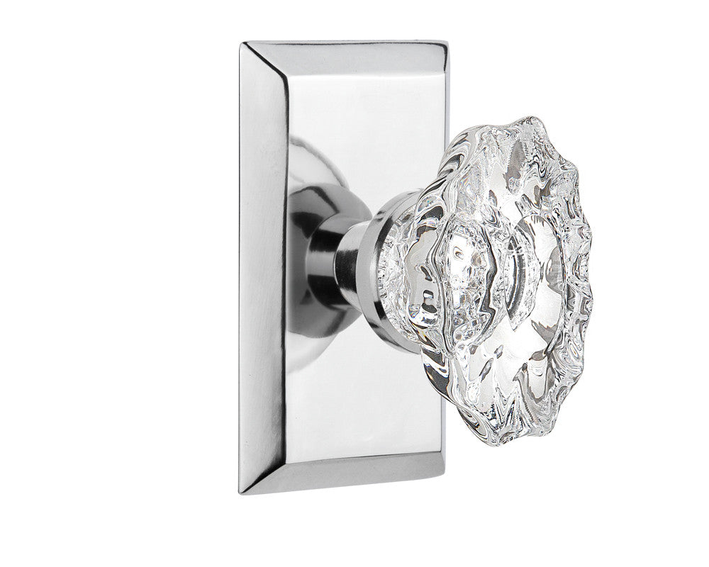 Nostalgic 713953: Studio Backplate w/Chateau Knob Privacy Door Set - Bright Chrome