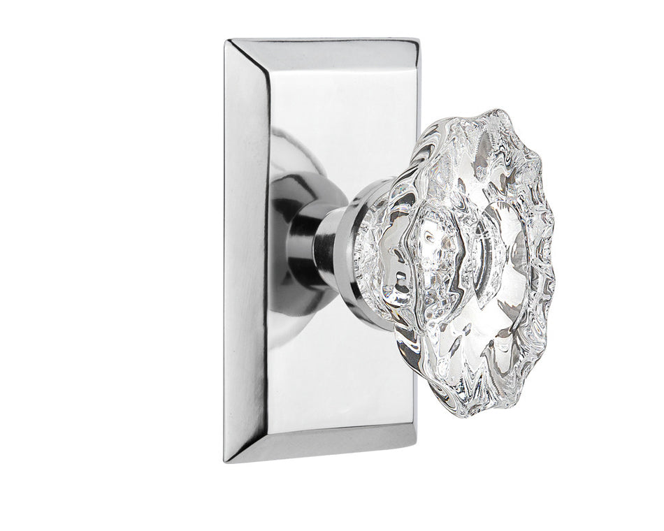 Nostalgic 713953: Studio Backplate w/Chateau Knob Privacy Door Set - Bright Chrome