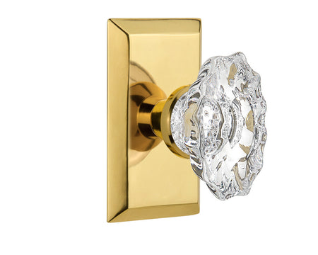 Nostalgic 713955: Studio Backplate w/Chateau Knob Privacy Door Set - Polished Brass