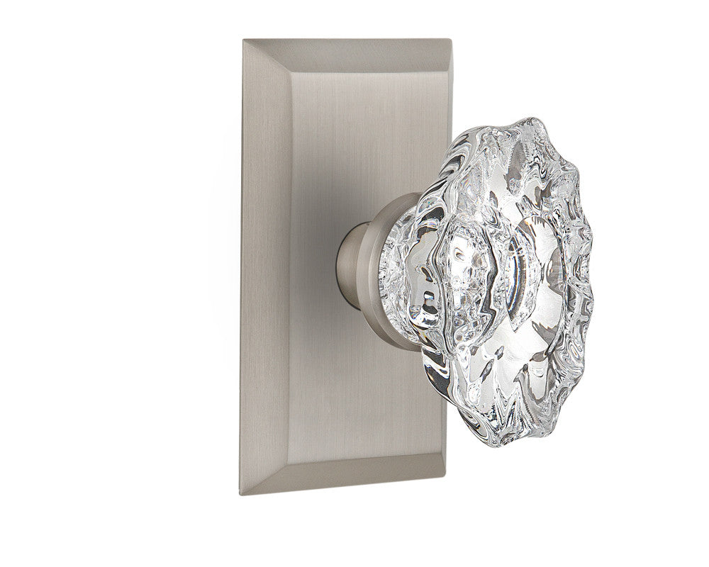 Nostalgic 713956: Studio Backplate w/Chateau Knob Privacy Door Set - Satin Nickel