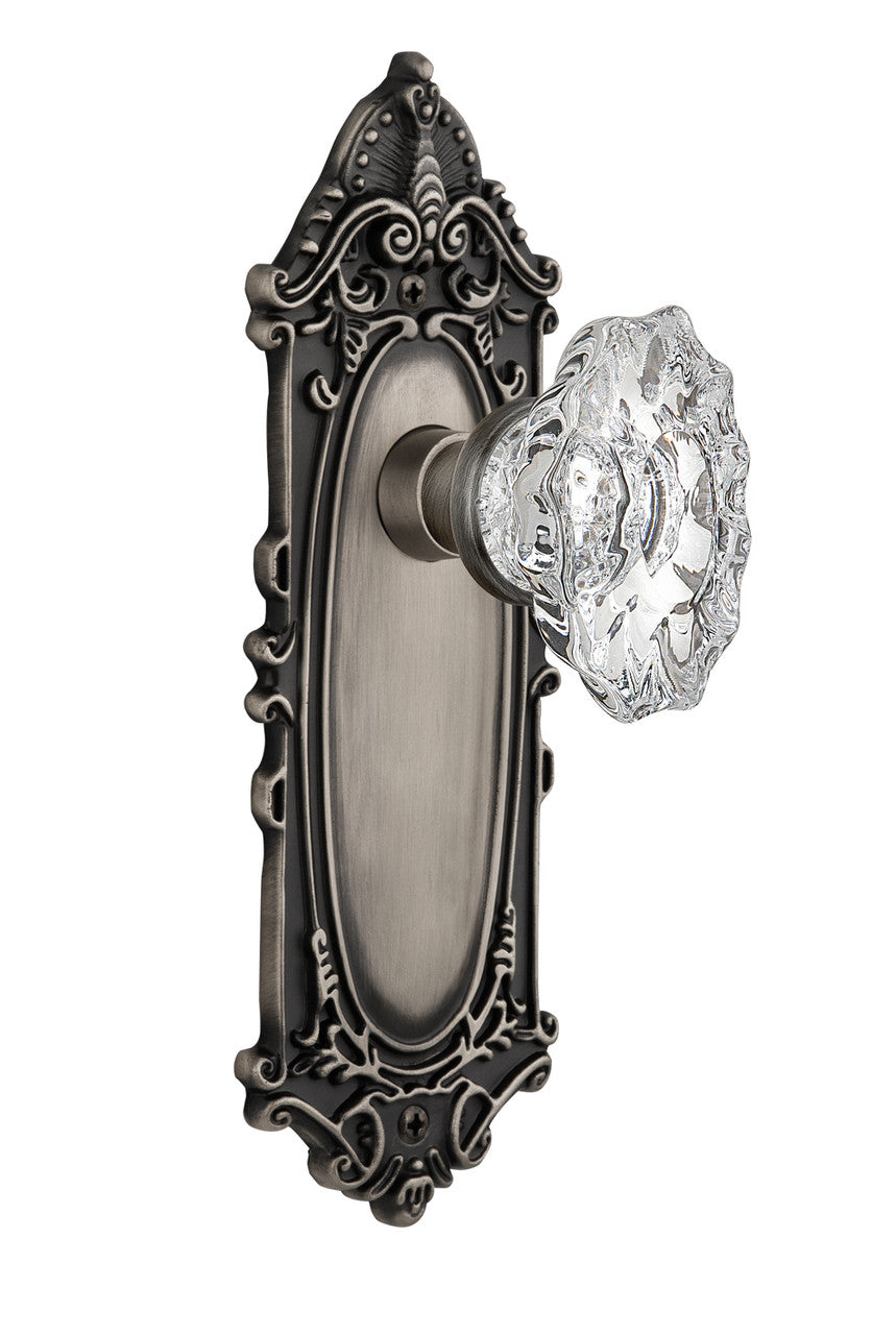 Nostalgic 713958: Victorian Backplate w/Chateau Knob Privacy Door Set - Antique Pewter