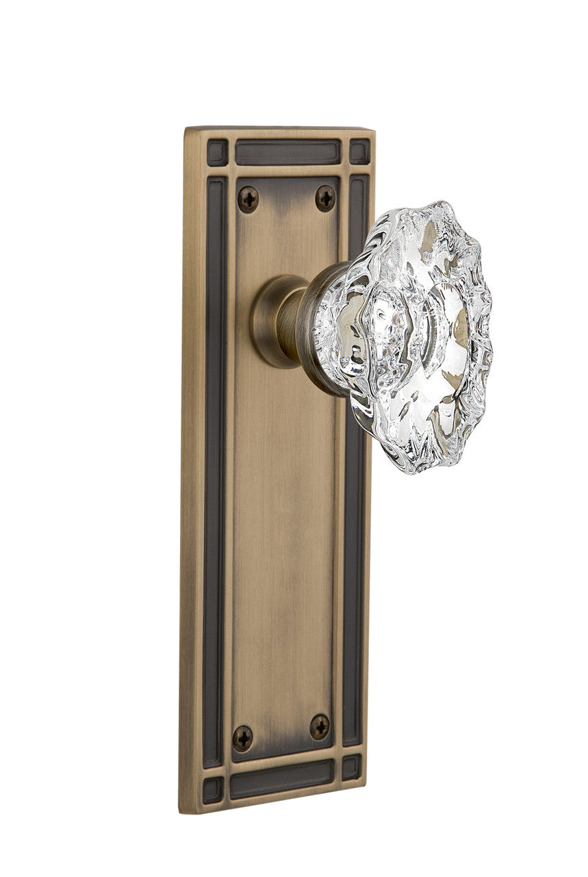 Nostalgic 713963: Mission Backplate w/Chateau Knob Privacy Door Set - Antique Brass