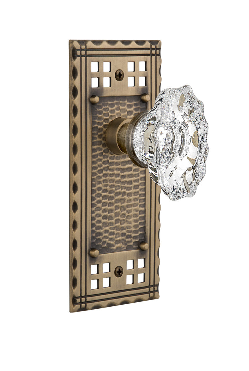 Nostalgic 713967: Craftsman Backplate w/Chateau Knob Privacy Door Set - Antique Brass