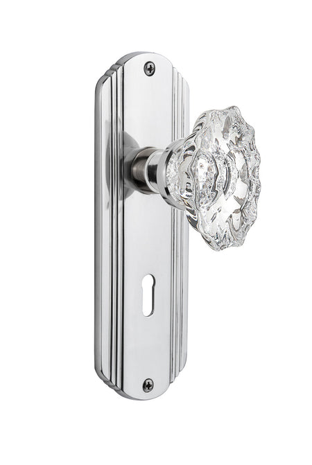 Nostalgic 713971: Deco Backplate w/Chateau Knob Privacy Door Set - Bright Chrome
