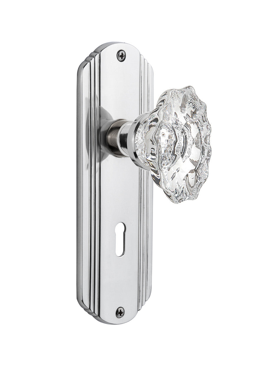 Nostalgic 713971: Deco Backplate w/Chateau Knob Privacy Door Set - Bright Chrome